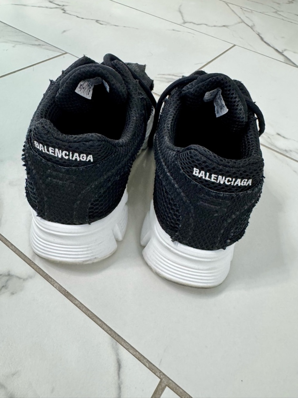 Balenciaga Black Mesh Sneakers with White Sole and Logo Heel